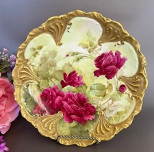 Antique T&V Tressemann Vogt Limoges France Plate 9” Floral Gilt 1890 Scalloped