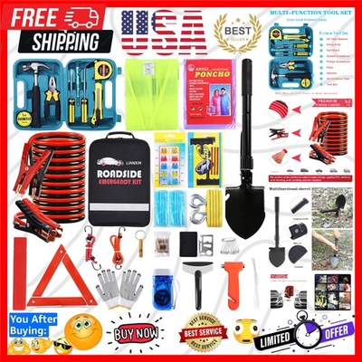 #ad Roadside Emergency Car Kit Safety Car Kit Car Emergency Kit with Jumper Cable... $108.99