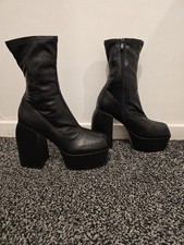 Ego Women's Black Square Toe Stretch Platform Ankle Boots UK 7 EUR 40 NEW