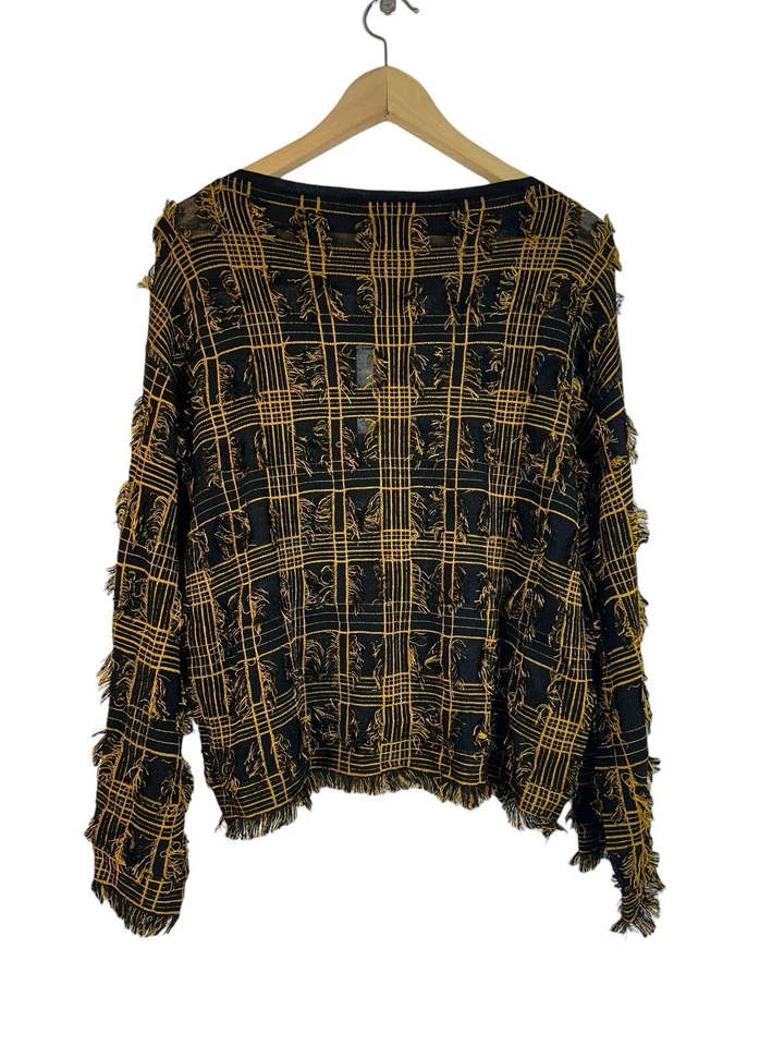 Camisa SUÉTER Lafayette 148 New York PLAID JACQUARD TEJIDO FLECOS $1298 NUEVA CON ETIQUETAS M/L Foto 3 de 4