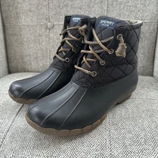 Sperry Women's Saltwater Quilted Duck Boots Size 6 Black Waterproof