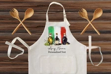 Italian Design Cooking Linen Apron, Custom Chef Gift Personalized Kitchen Apron