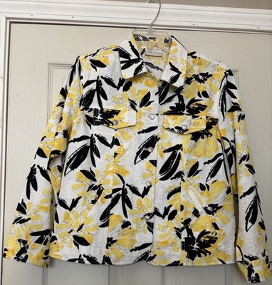 Drapers & Damons Blazer Jacket Women Petite Medium PM Yellow Black Floral Spring