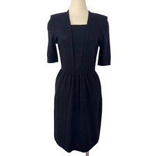 St. John Short Sleeve Sweater Sheath Dress Santana Knit Wool Black Sz. 8 Vintage