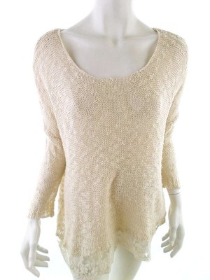 QED LONDON Damen Strick-Tunika Gr. S Creme Acryl 100% 3/4 Ärmel Stickerei