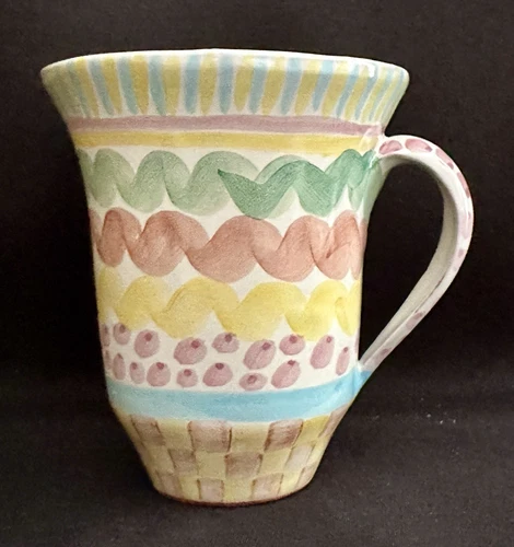 VINTAGE MACKENZIE CHILDS POTTERY AURORA 4-3/4" TEA COFFEE MUG CUP