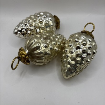 Three Grape Or Pine cone Kugels. Three Indian made Ornaments. 1990s