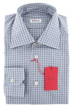 Kiton Hellblau Kariertes Hemd - Slim - Größe 18 (US) / 45 (Eu) - (KT1127171)
