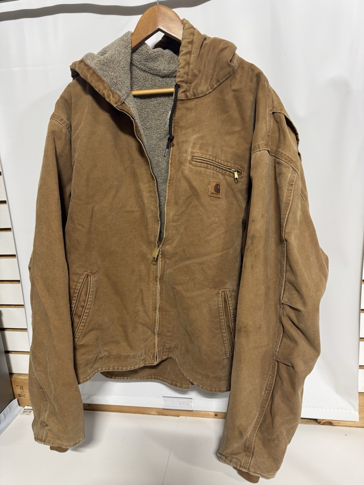 Vintage Carhartt Coat J141 BRN Large Brown Sherpa Lined Hooded RARE 4XL