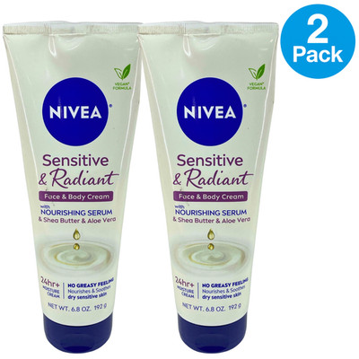 NIVEA Sensitive & Radiant Face & Body Cream 6.8 oz 2 Pack New