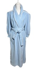 Vintage Pierre Cardin Womens Size L Blue Terry Cloth Robe Full Lenth Belted USA