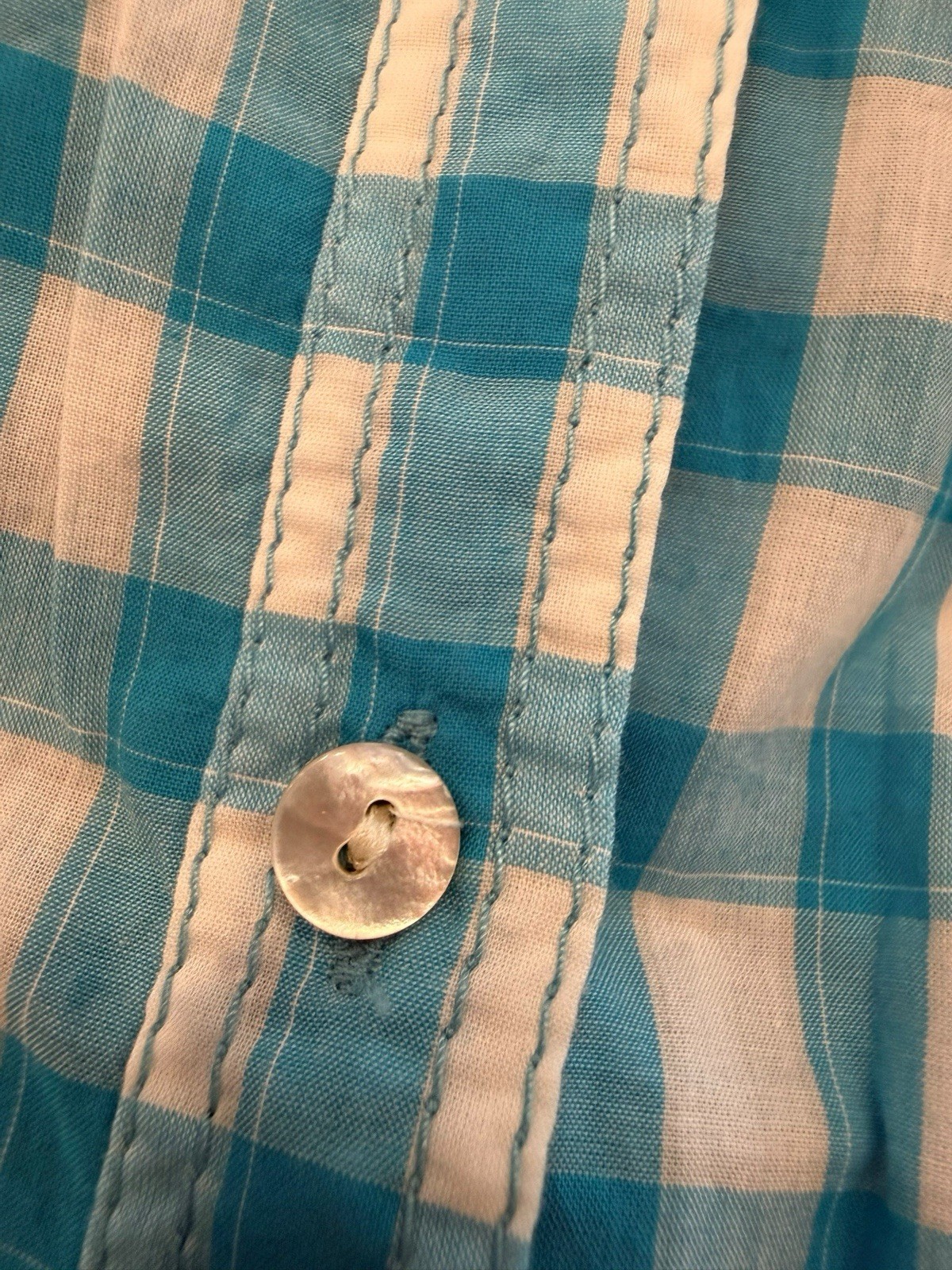 Express Blue White Checked Button Down Collared S… - image 5