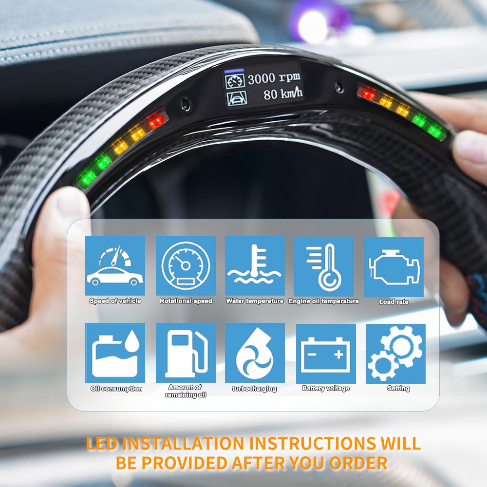 Real Carbon Fiber LED Steering Wheel Black Leather Fits 2010-2015 Audi R8 TT SQ5