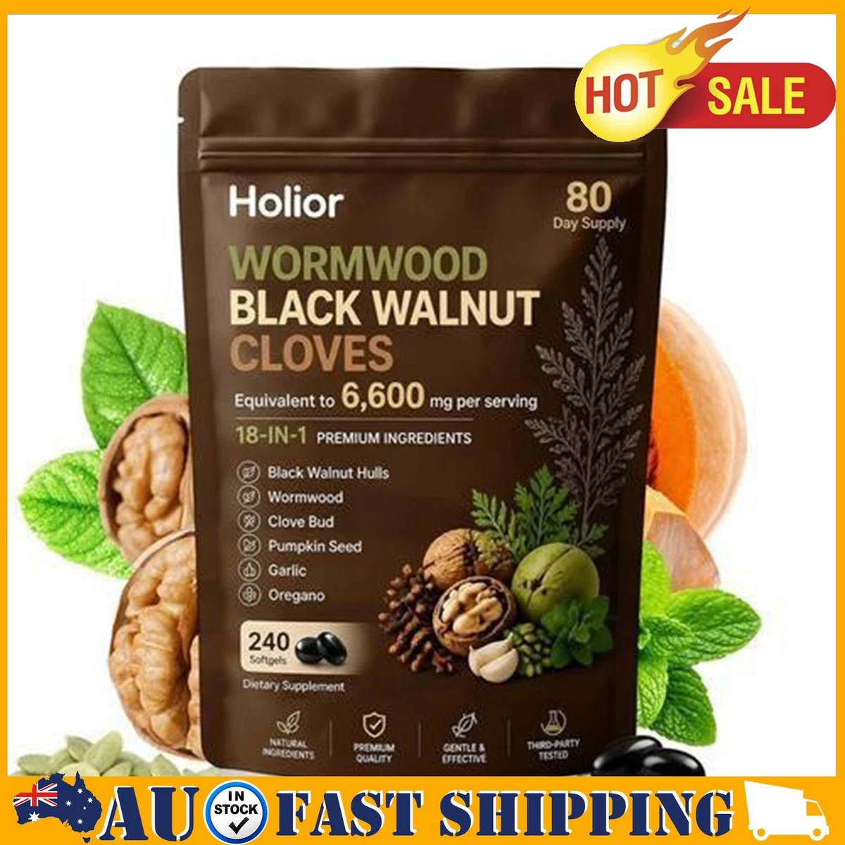 Holior 18-in-1 Black Walnut & Wormwood Herbal Blend for 240 Count (Pack of 1) AU