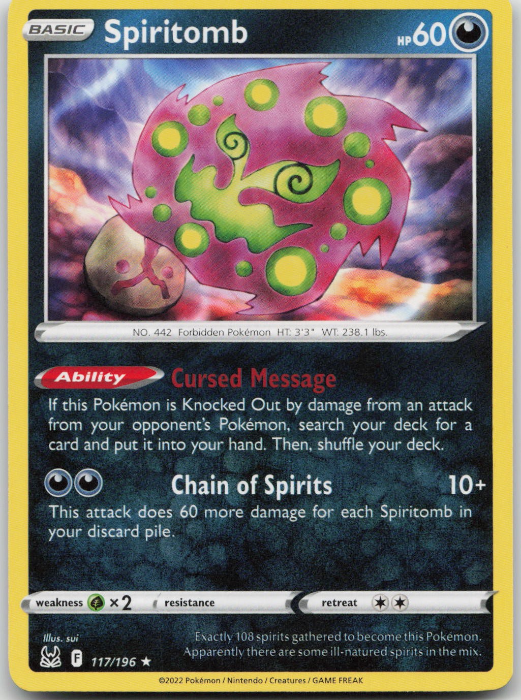 Pokemon Spiritomb 117/196 R Lost Origin HP