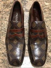 Prada Paisley Brown Leather Men’s Loafers Shoes