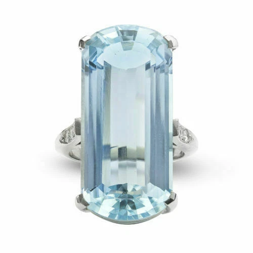 Single Huge Rectangular Cut 29.65CT Aquamarine & CZ Solitaire Ring In 935 Silver - Image 3 of 4