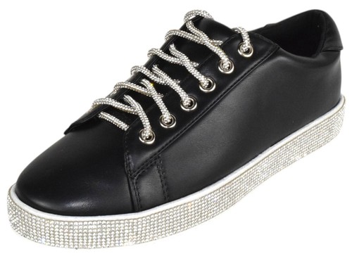 La Sheelah Women Fashion Sneakers Crystals Rhinestone Blingy Lace Up SCOUT Black