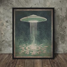 UFO CROP CIRCLE Wall Art, Alien Saucer Nest Poster, Retro Sci-fi Cryptid Glyph
