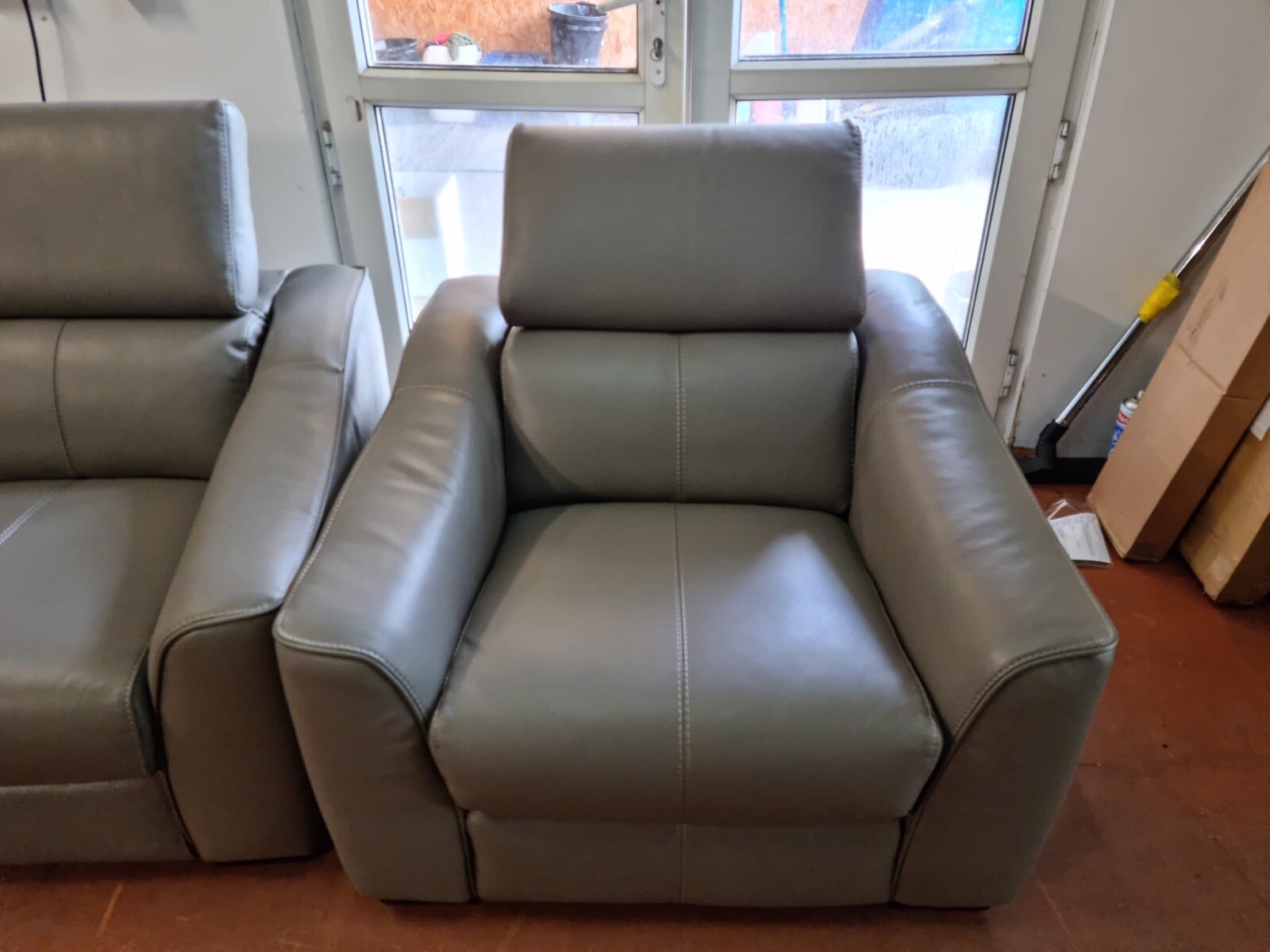 Furniture Village Elixir 3 Seater 2x Arm Chairs grey leather Adjustable