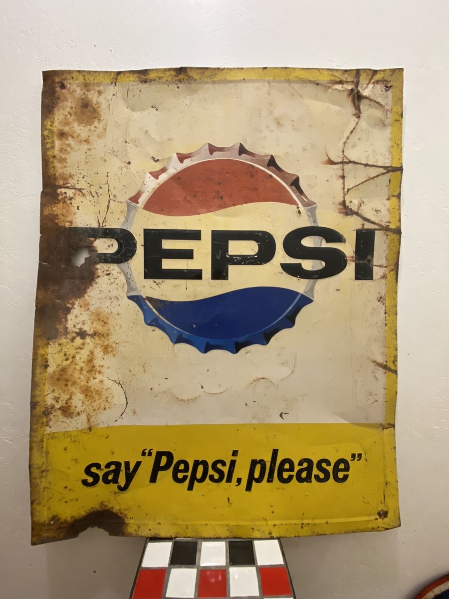 Vintage PEPSI-COLA Metal Sign SAY PEPSI PLEASE 26.5” X 34” | eBay