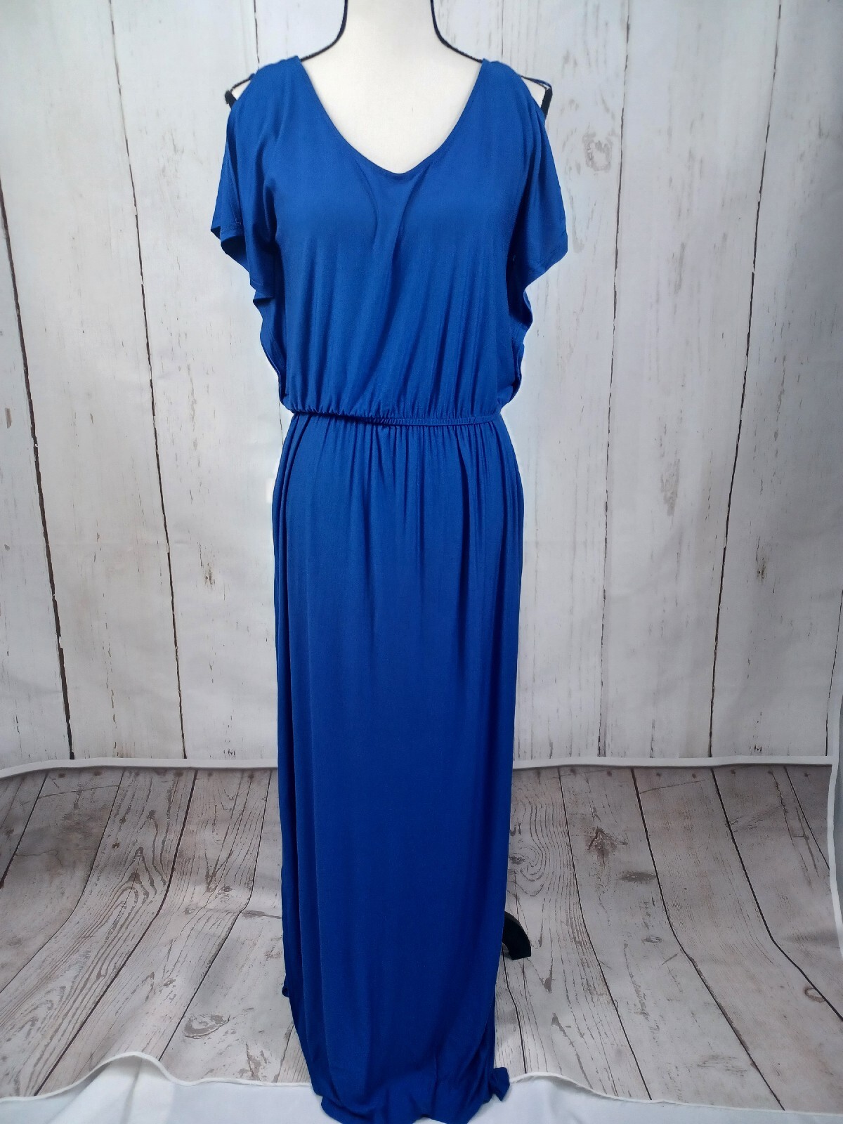 NWT Apt.9 Viscose Dress Long Maxi Indigo Blue Open Shoulders Lace up Back Sz M