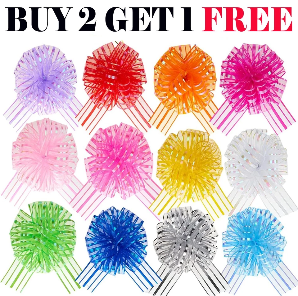 CREATIVE BALLOONS 50mm Large Pom Pom Bow Organza Ribbon Pull Bows Wedding Party Decor Gift Wrap