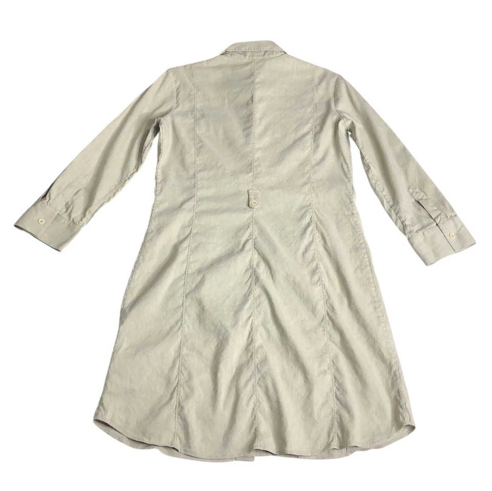 Vestido camisa Theory 8 cáqui Lannie shellback mistura de linho elástico rolo aba manga - Imagem 2 de 4