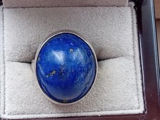 Sterling Silver Ring w.Excellent Large Cabochon Lapis Setting: Size 7.25