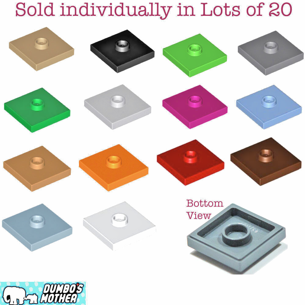 Lego 2x2 Tiles Plates with Center Stud Jumper & Bottom Groove You