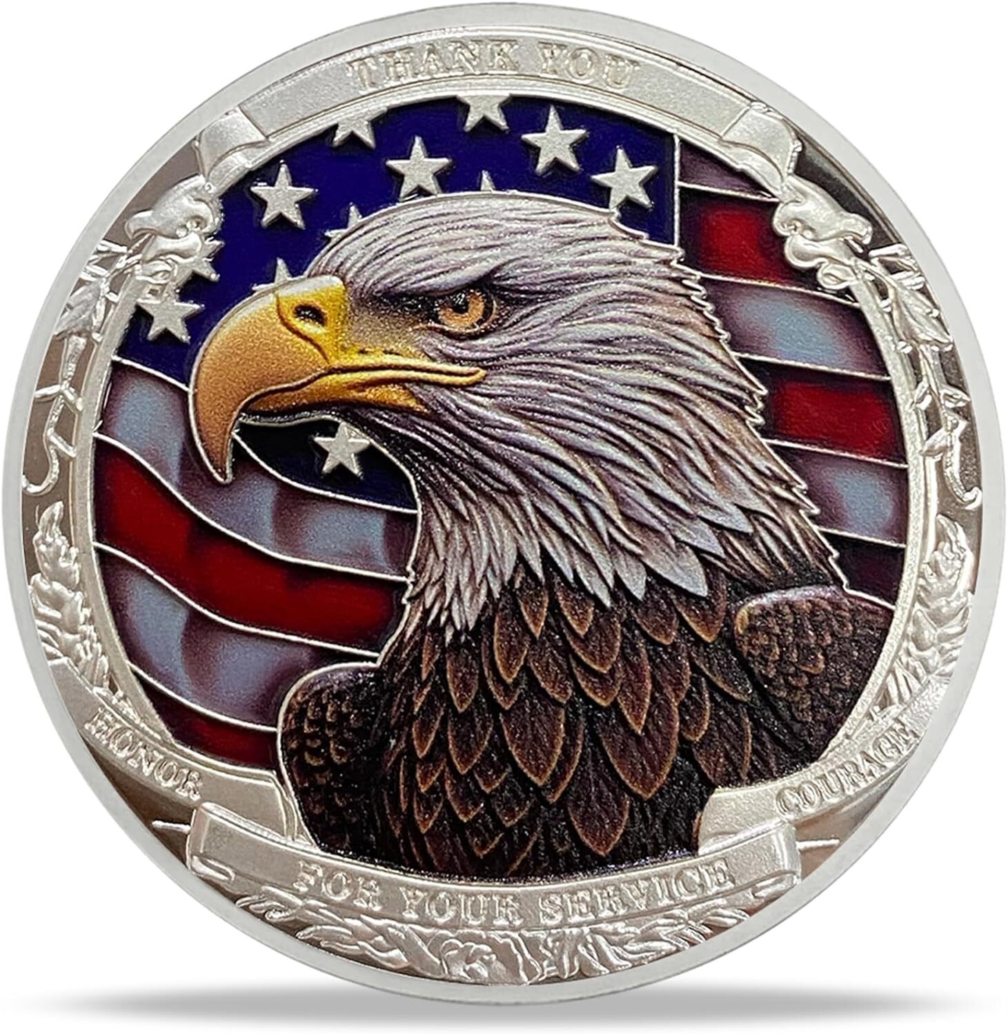 Thank You for Your Service Military Challenge Coin Veterans Soldiers Gift Silver