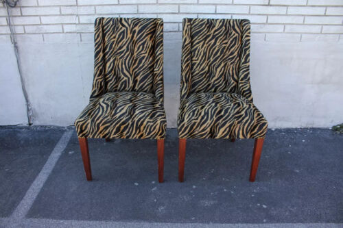 Pair of Modern Mahogany Spring Side End Chairs, c. 1940, New Upholstery