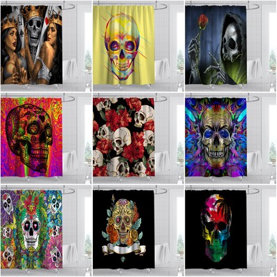 Extra Long Skull Ghost Shower Curtain Waterproof Fabric Bath Curtain Free Hooks