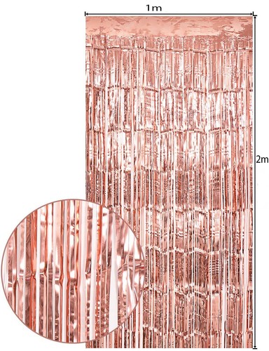 Foil Metallic Fringe Tinsel Curtain Rose Gold Backdrop Door Party Decorations - Picture 2 of 4
