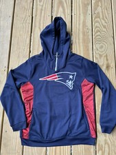 New England Patriots YOUTH/BOYS DRY-FIT NFL 1/4 ZIP HOODY NAVY/RED Youth 14-16