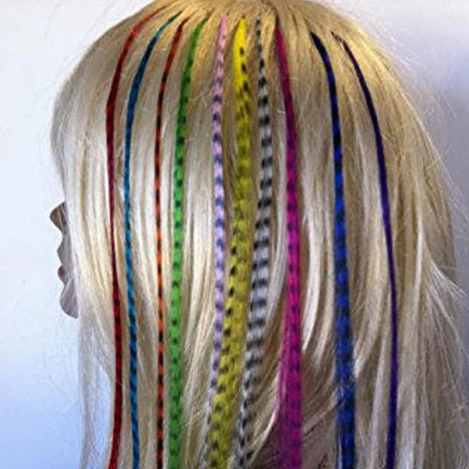10 plumas individuales 16 pulgadas de largo arco iris cabello sintético extensión 100 % real Foto 2 de 4