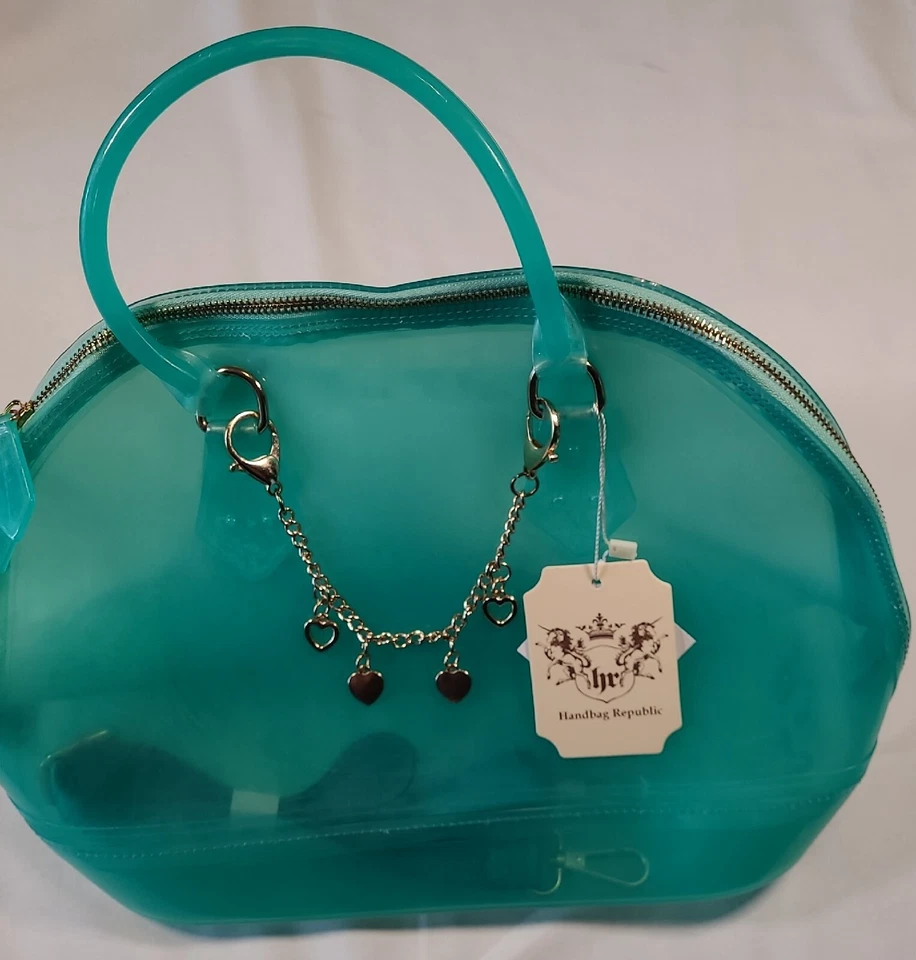 BOLSO DE MANO REPUBLIC Bolso Bandolera Jalea Turquesa, Tono Dorado Corazón Dije Cadena Foto 2 de 4