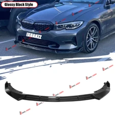 For BMW 3 Series G20 320i/e 330i Base 19-22 V Style Gloss Black Front Bumper Lip