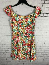 Forever 21 Off Shoulder Mini Dress Medium Women's White Colorful Floral (d37)