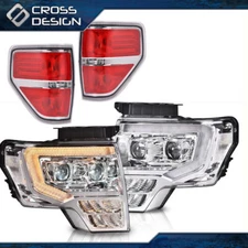 Fit For 2009-2014 Ford F150 Dual LED Projector Chorme Headlights RED Tail Lights