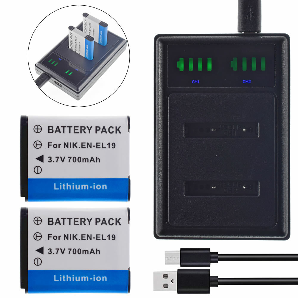 Joiry 2X EN-EL19 batterie e caricabatterie per Nikon Coolpix S33