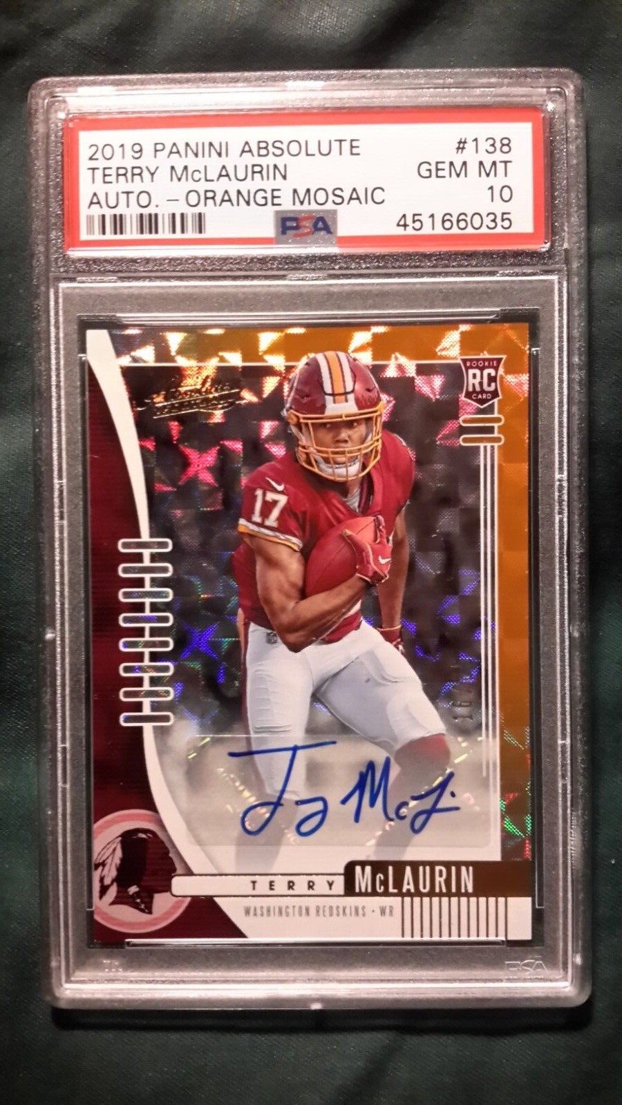 2019 PANINI ABSOLUTE ORANGE MOSAIC AUTO TERRY MCLAURIN ROOKIE CARD PSA 10 #16/35