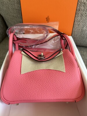 NEW w/ Recept HERMÈS Rose Azalee Clemence PHW Mini Lindy 20 Should