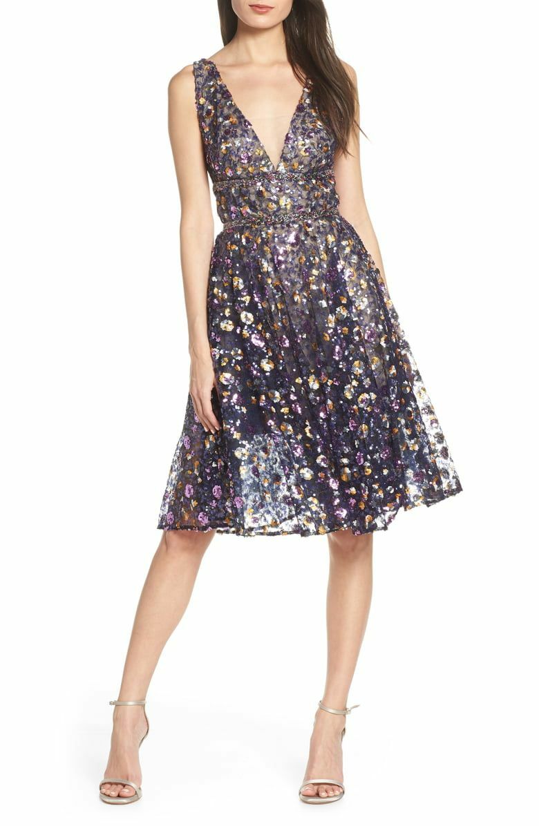 BRONX & BANCO Floral Sequin Embroidered Lace BARBARA Cocktail Midi Dress S  4 8 | eBay