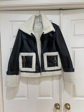 Na-kd Black Faux Fur Leather Teddy Lined Jacket Size M