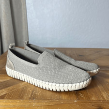 Skechers Gray Slip-On Flats with Textured Fabric