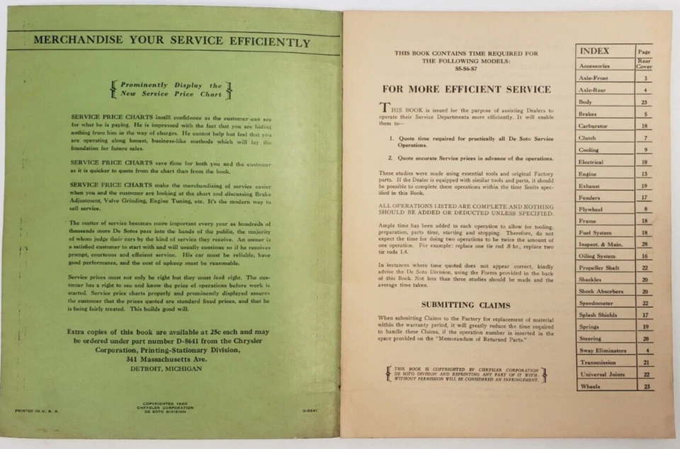 1938-1940 Desoto S5 S6 Dealership Repair Service Operation Time Schedule Manual. - Image 3 of 4