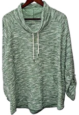 Style & Co Sport Green Cowl Tab Sleeves Front Pocket Knit Pullover Womens L/XL