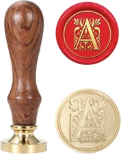 Letter a Wax Seal Stamp,  Vintage Floral Brass Head Wooden Handle Alphabet Initi