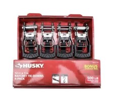 Husky 12 ft. x 1 in. Ratchet Tie-Down Straps with S-Hook 4-Pack FREE SHIP